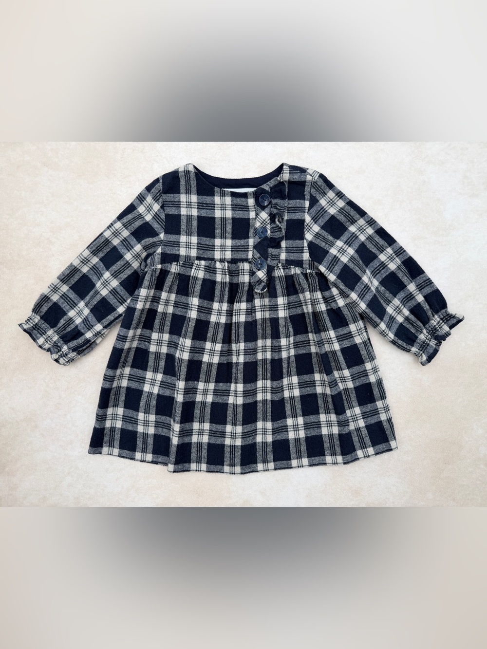 Zara Navy and White Plaid Flannel Dress